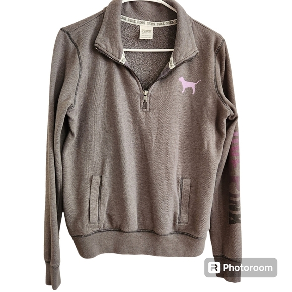 PINK by Victoria Secret 1/4-zip Grey Sweatshirt - Picture 1 of 4
